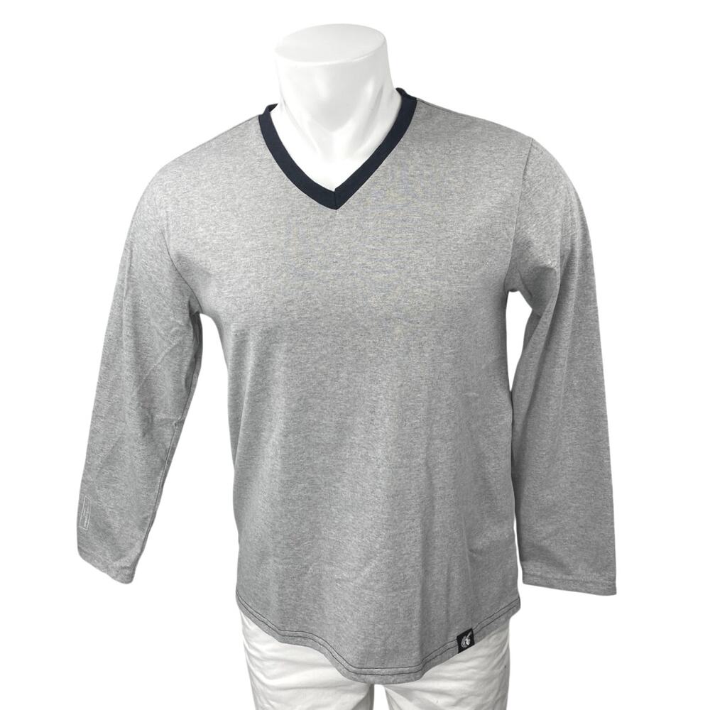 The White Company Men's Gray Knit V-Neck  Long Sleeve Casual Shirt Top Size S